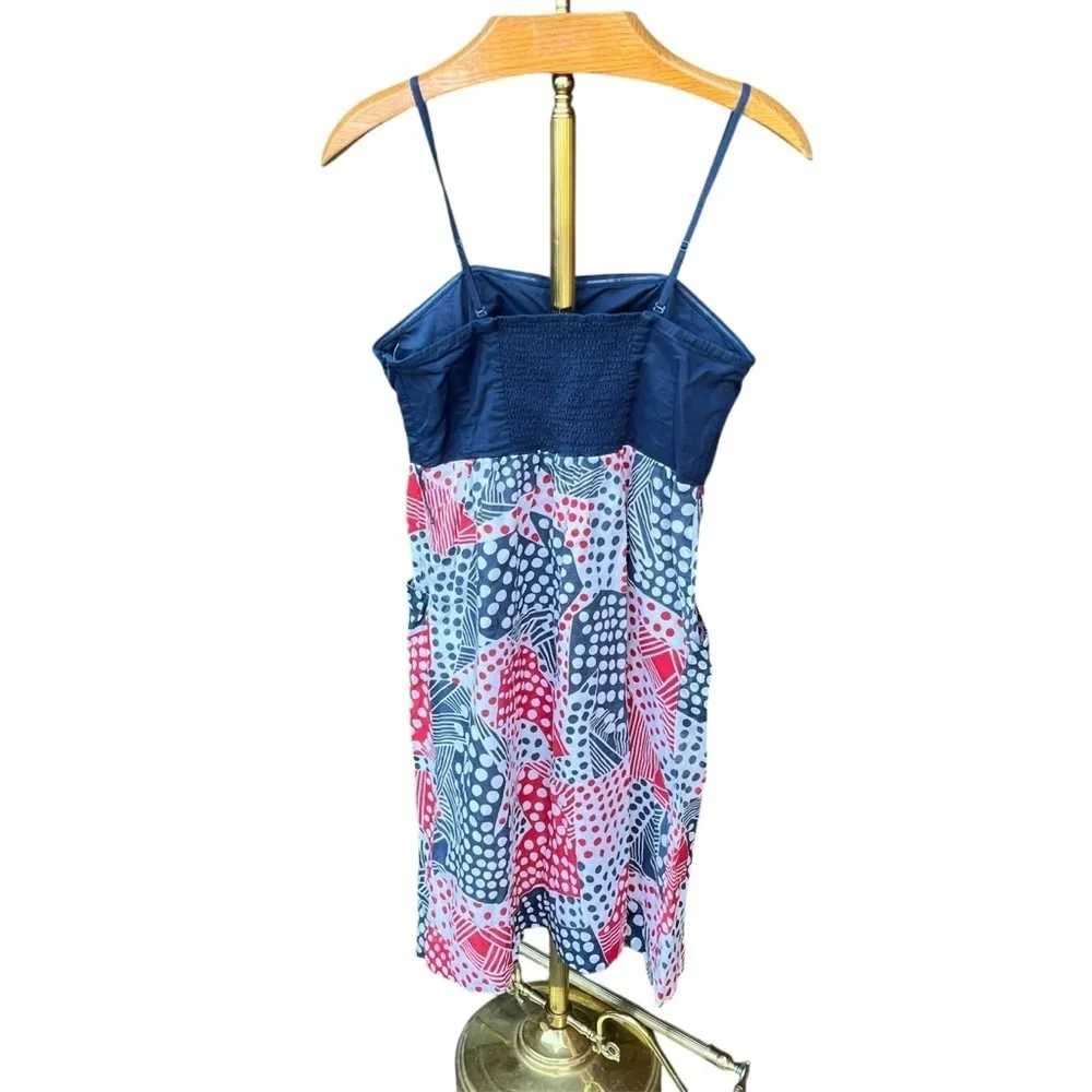 Odille Blue and Red Cotton Polka Dot Patterned Dress - Picture 10 of 13